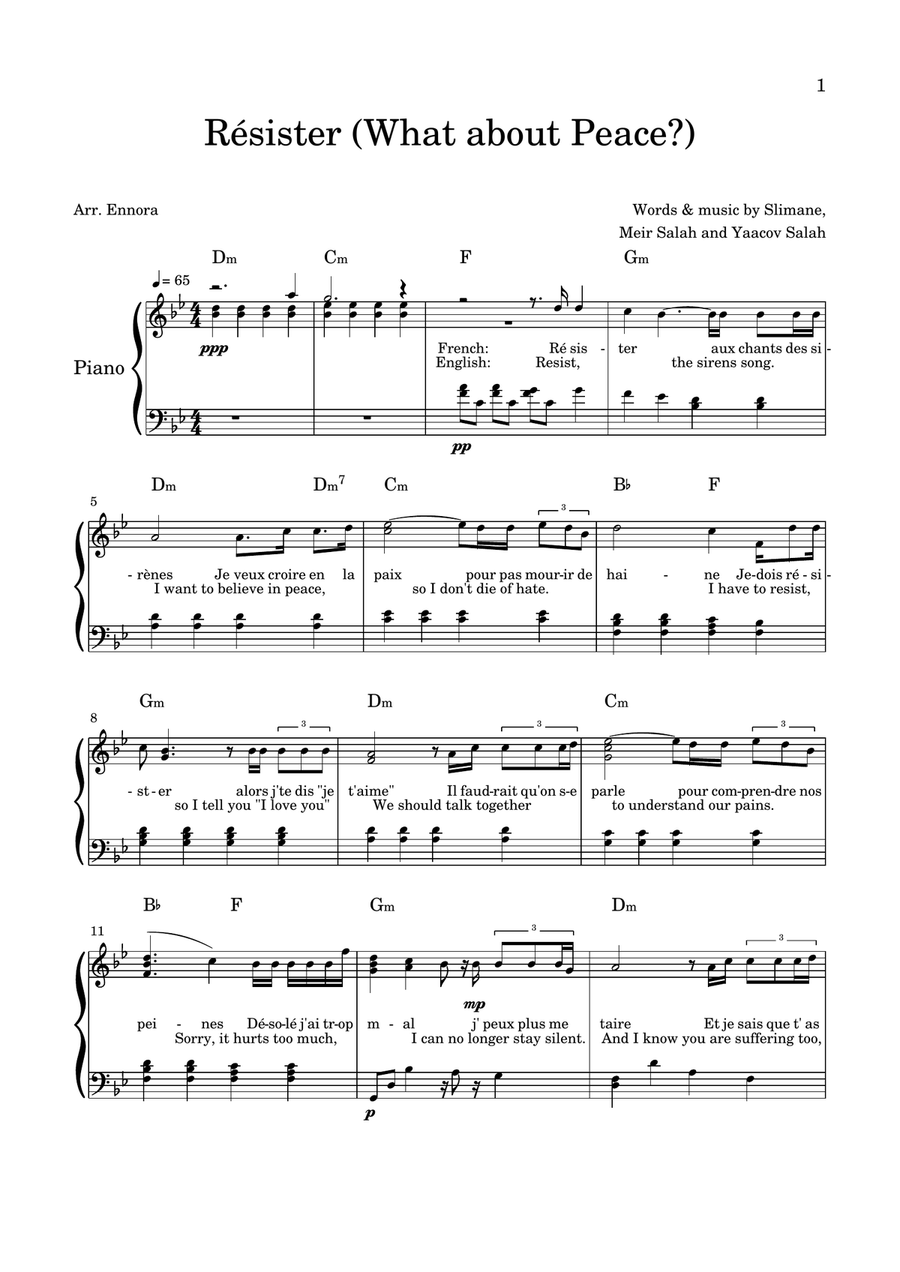 Résister ( What about peace? ) Piano Solo scores gallery preview page 1
