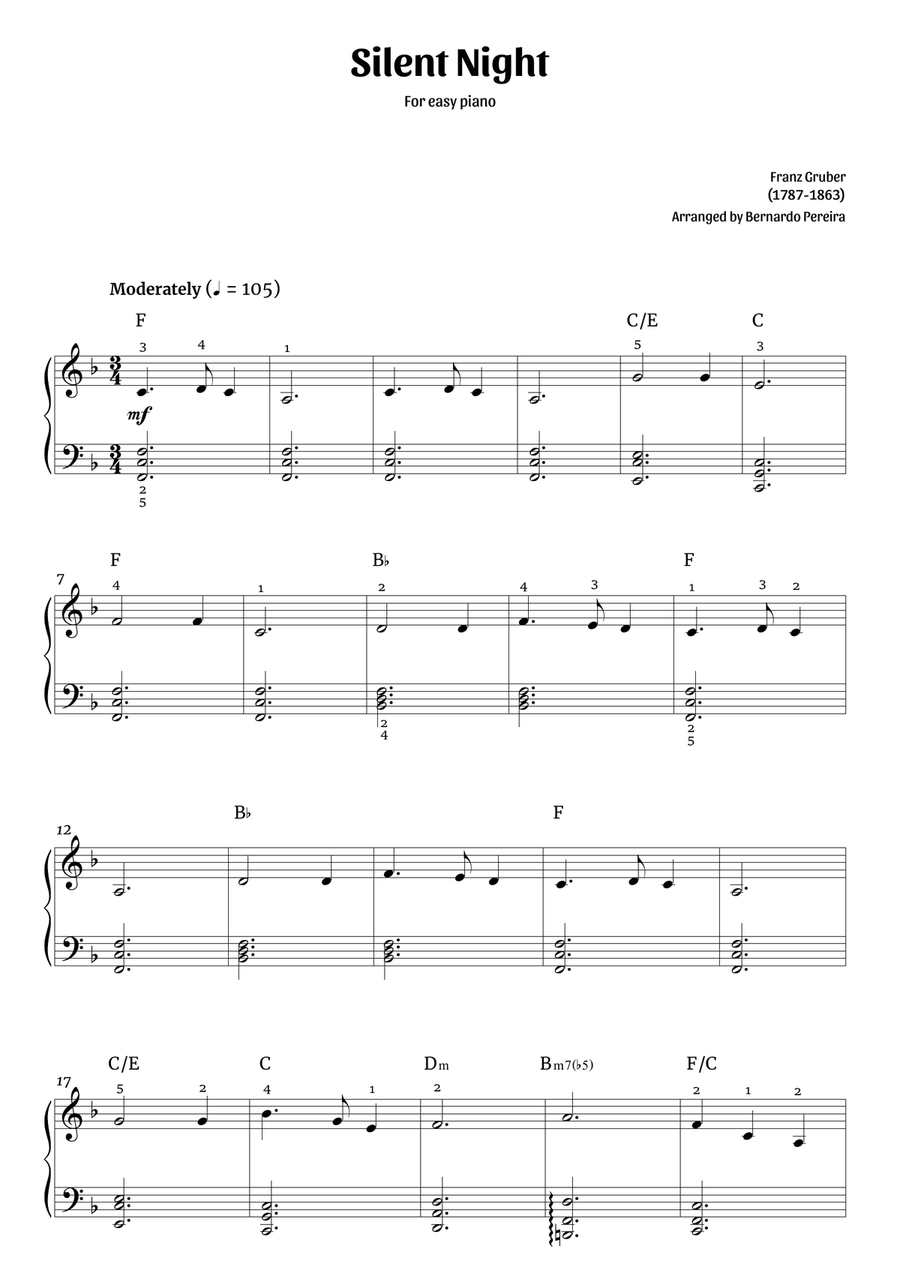 Silent Night (easy piano in F major – with chords) Easy Piano scores gallery preview page 1