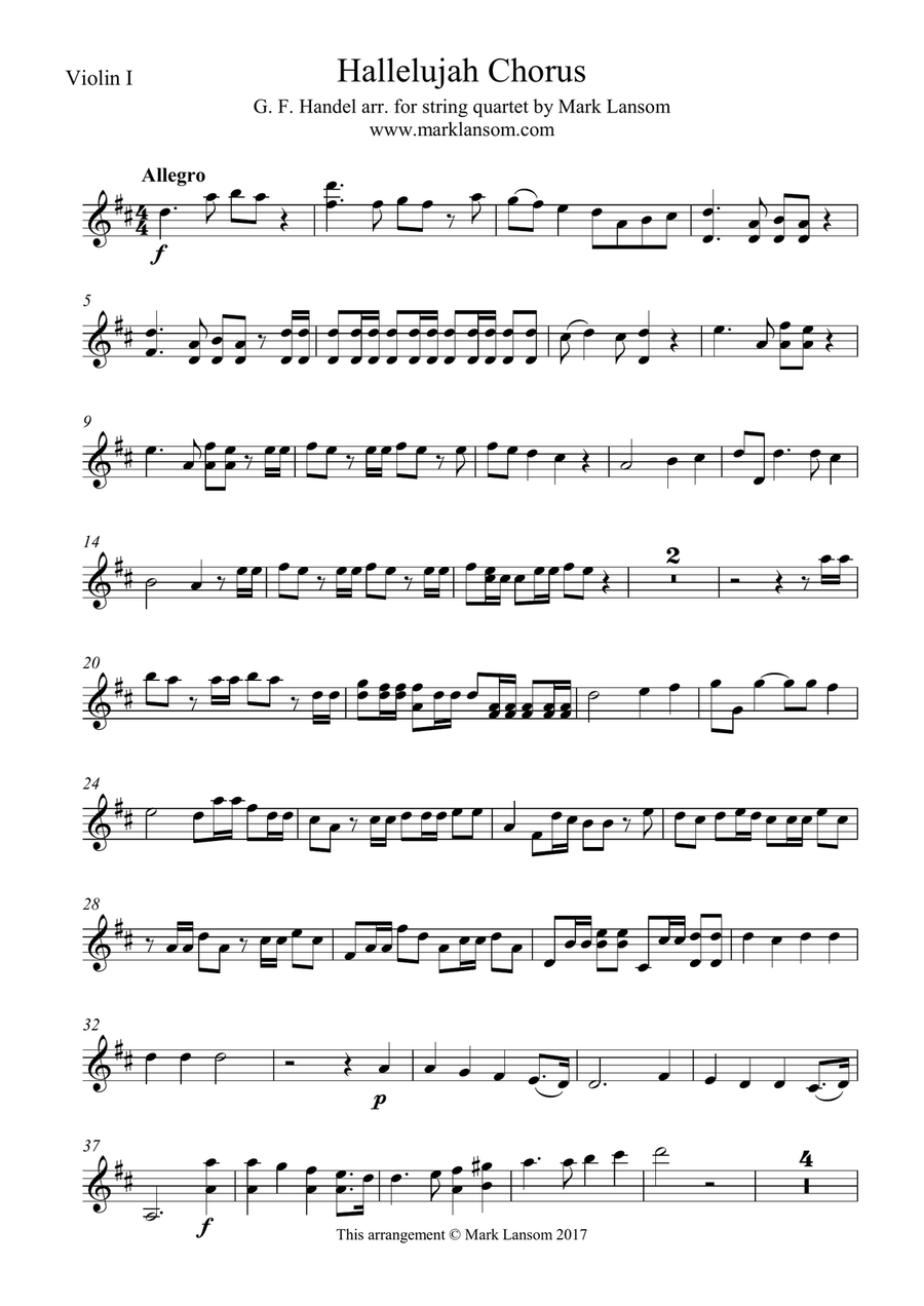 Hallelujah Chorus for String Quartet String Quartet scores gallery preview page 6