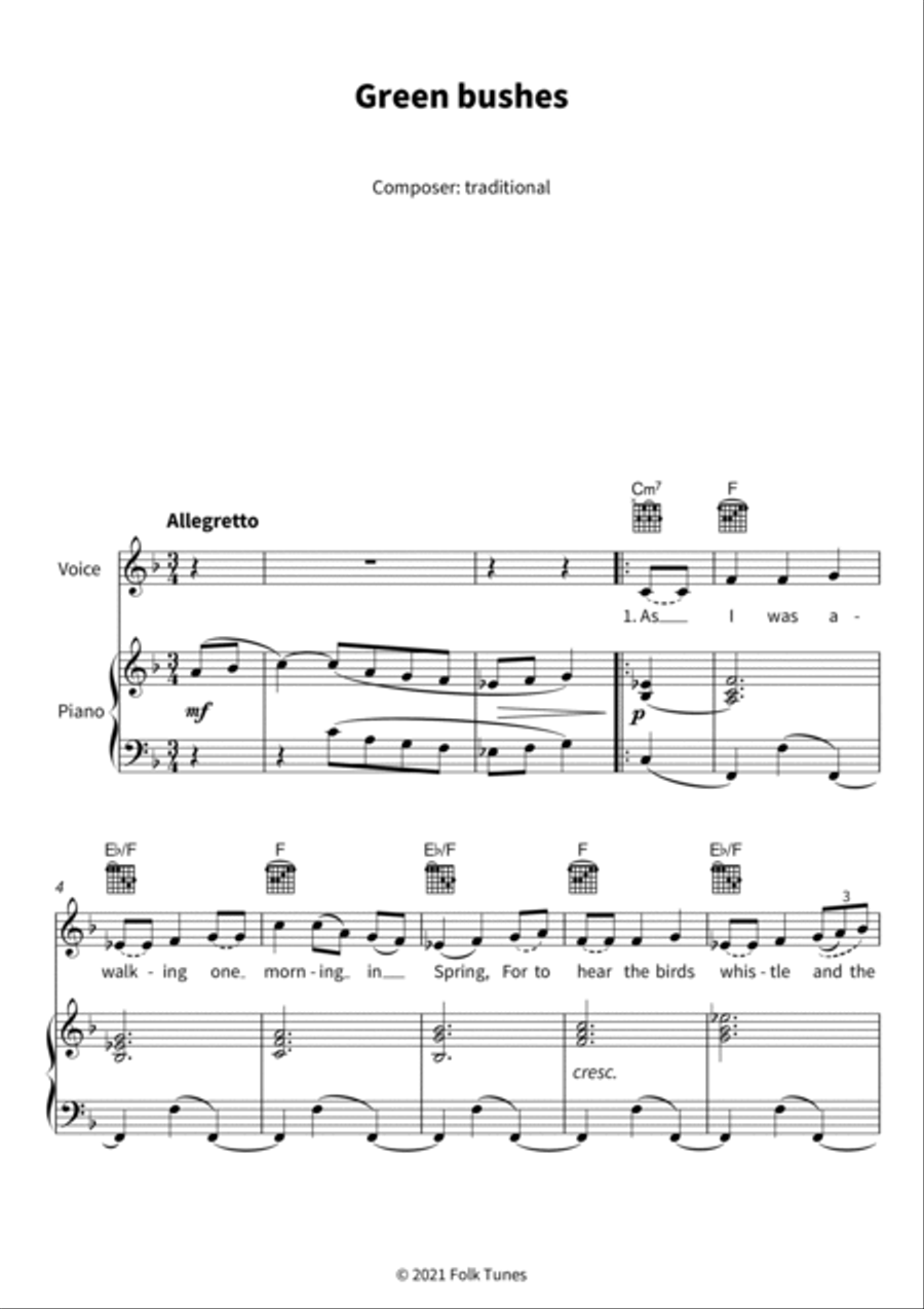 Green bushes Piano, Vocal, Guitar scores gallery preview page 3
