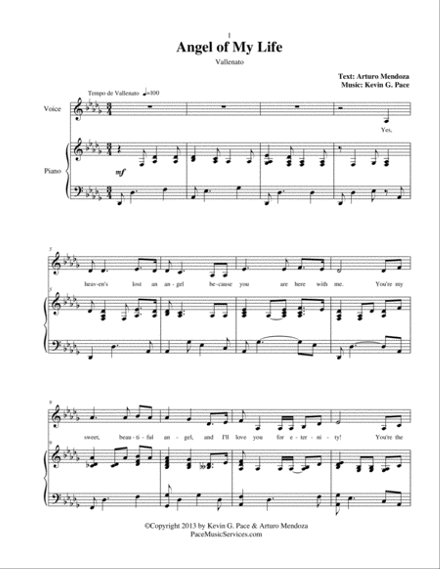 Angel of My Life (Vallenato) - vocal solo with piano accompaniment Tenor Voice scores gallery preview page 2