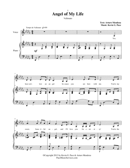 Angel of My Life (Vallenato) - vocal solo with piano accompaniment image number null