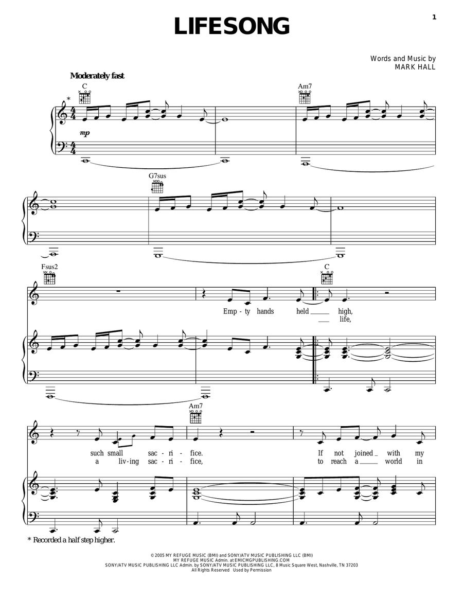 Lifesong Piano, Vocal, Guitar scores gallery preview page 1