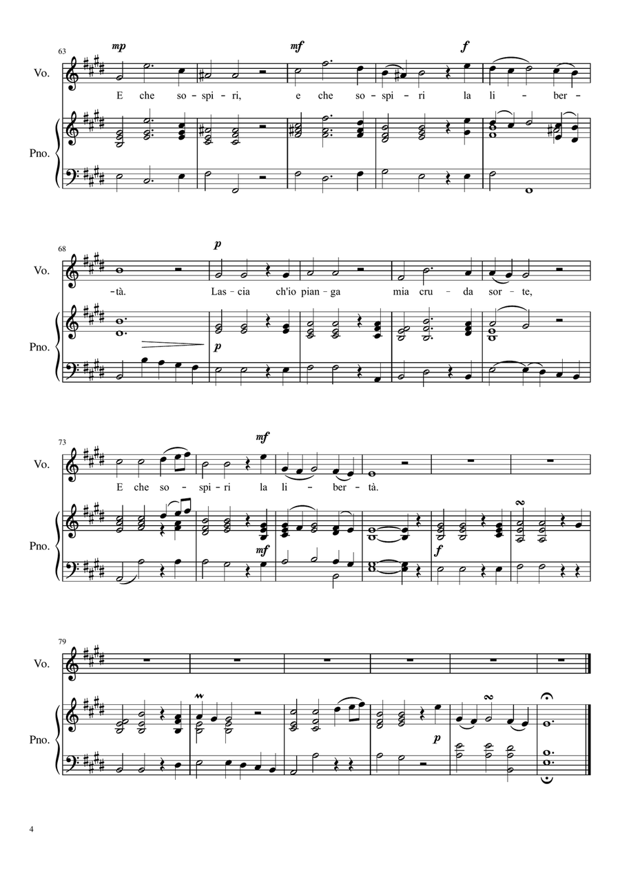 Lascia ch'io pianga - E Major Voice Solo scores gallery preview page 5