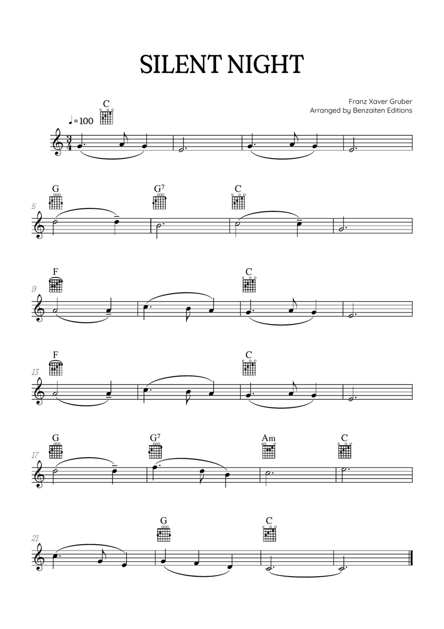 Silent Night • Christmas Song | acoustic guitar sheet music (chords) Acoustic Guitar scores gallery preview page 1