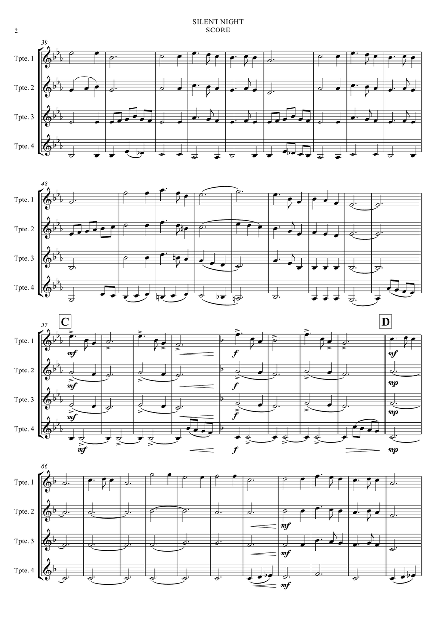 SILENT NIGHT - Trumpet Quartet Brass Ensemble scores gallery preview page 2