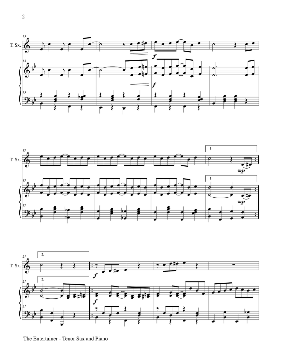 Scott Joplin's, THE ENTERTAINER (Tenor Sax and Piano with Tenor Sax Part) Tenor Saxophone scores gallery preview page 3