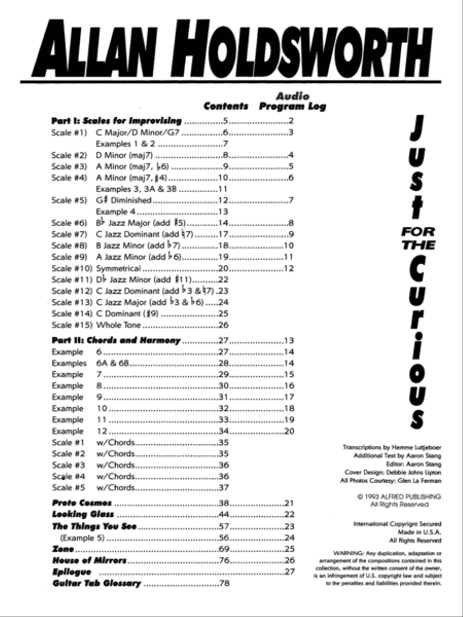 Allan Holdsworth -- Just for the Curious Electric Guitar scores gallery preview page 2