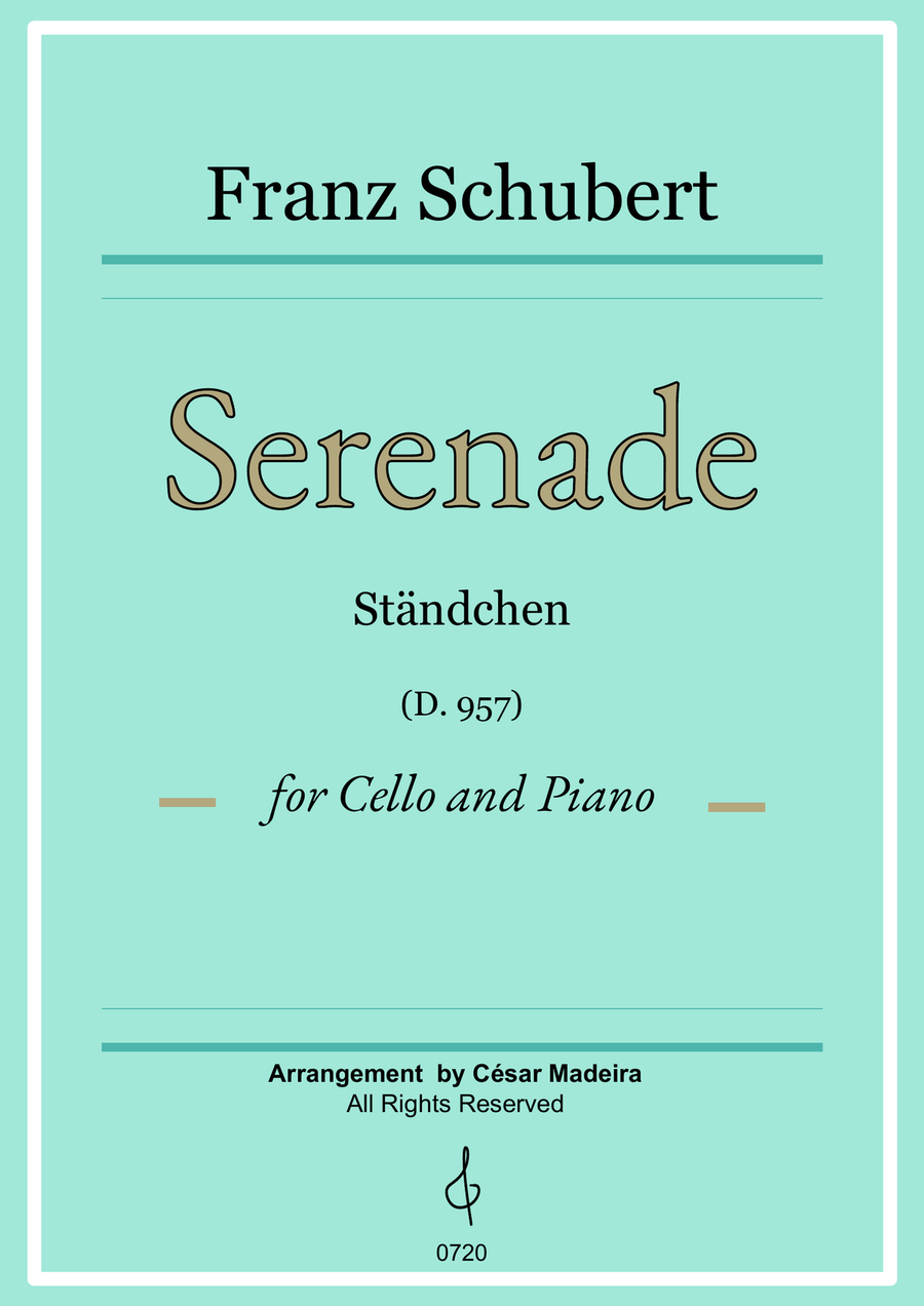 Serenade (D.975) by Schubert - Cello and Piano (Full Score and Parts) Piano scores gallery preview page 1