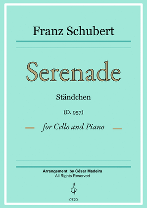 Serenade (D.975) by Schubert - Cello and Piano (Full Score and Parts)