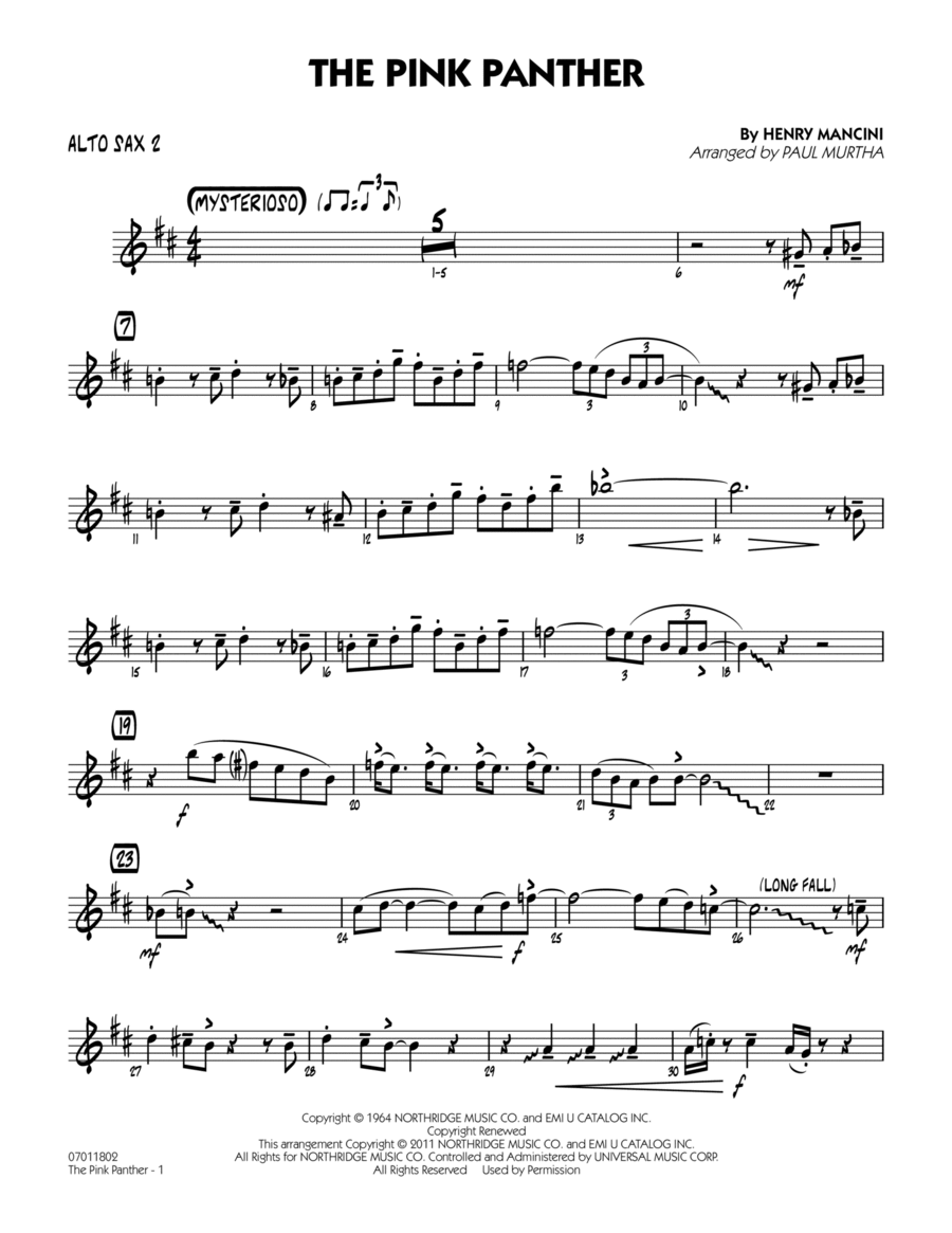 The Pink Panther - Alto Sax 2 Jazz Ensemble scores gallery preview page 1