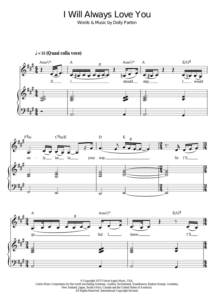I Will Always Love You Easy Piano scores gallery preview page 1