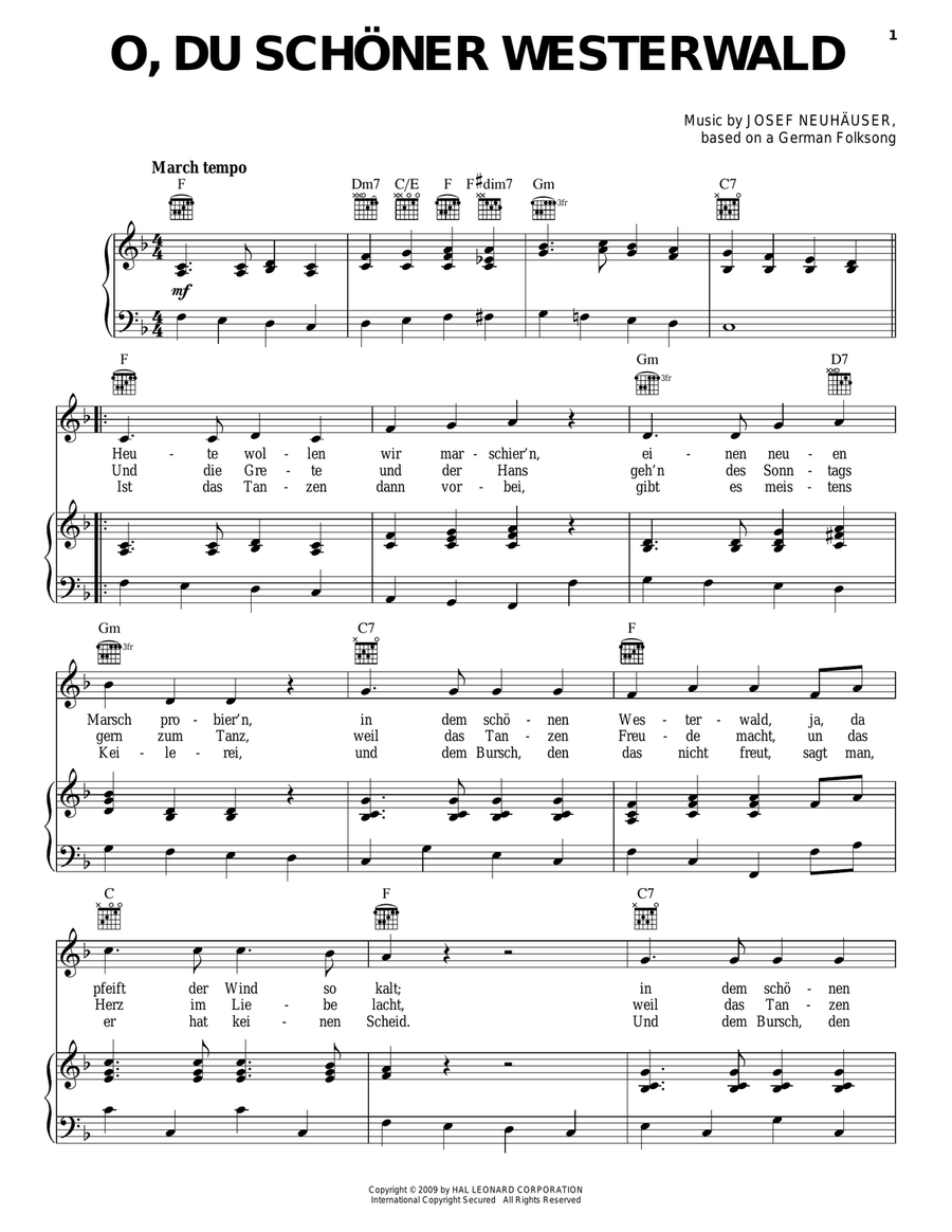 O, Du Schoner Westerwald Piano, Vocal, Guitar scores gallery preview page 1