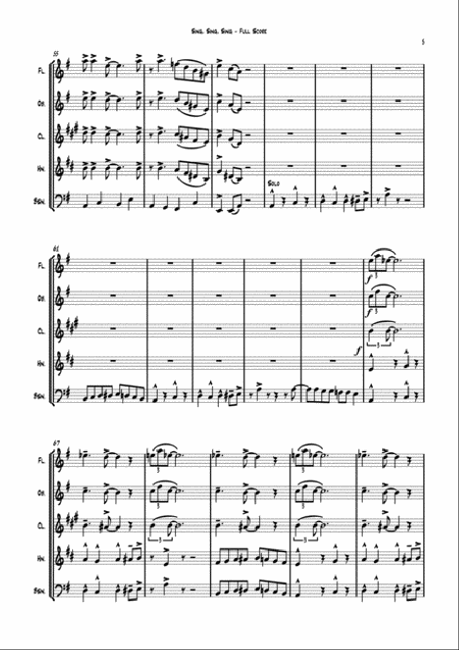 Sing, Sing, Sing Woodwind Quintet scores gallery preview page 6