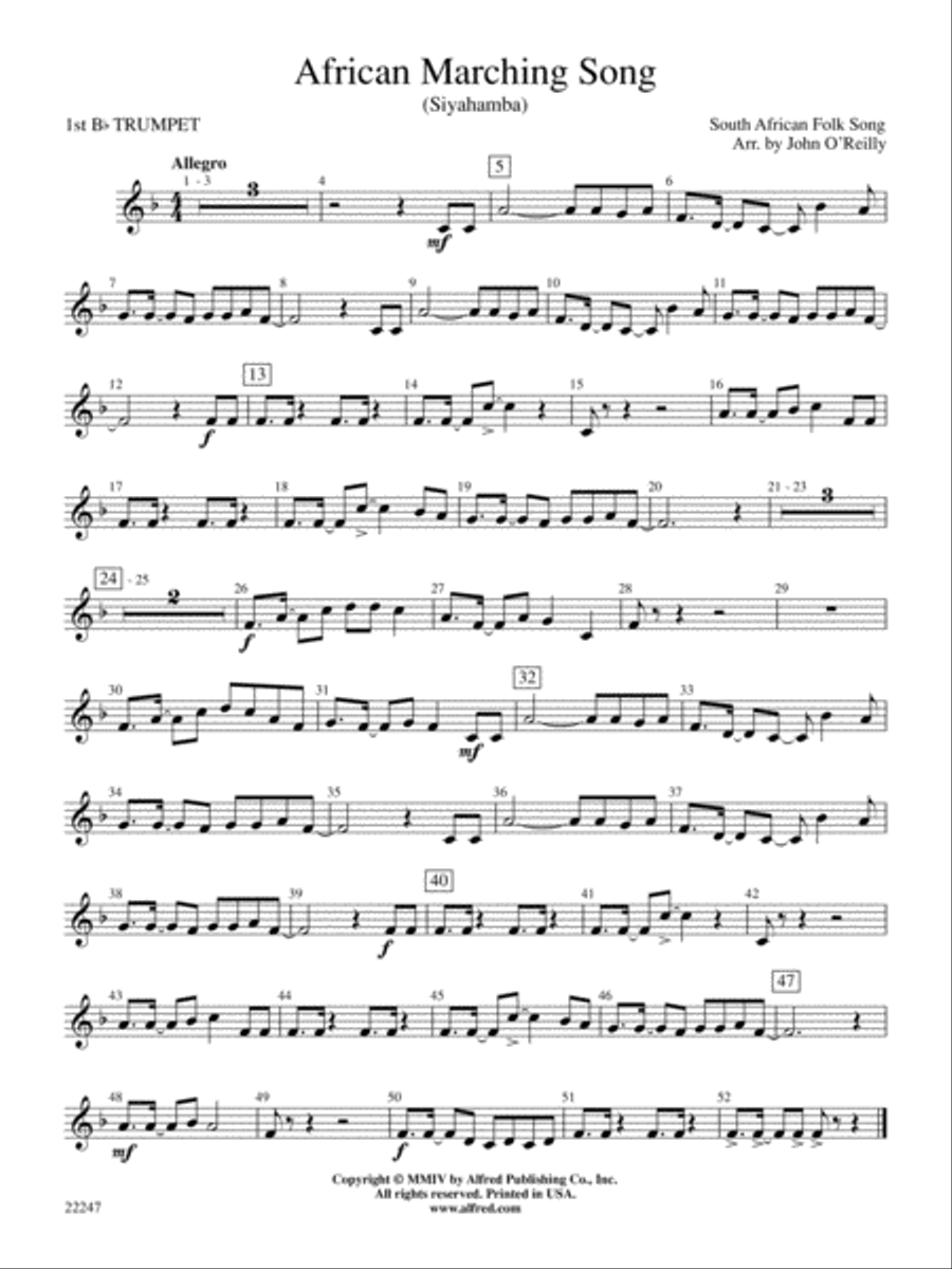 African Marching Song: 1st B-flat Trumpet Concert Band scores gallery preview page 1
