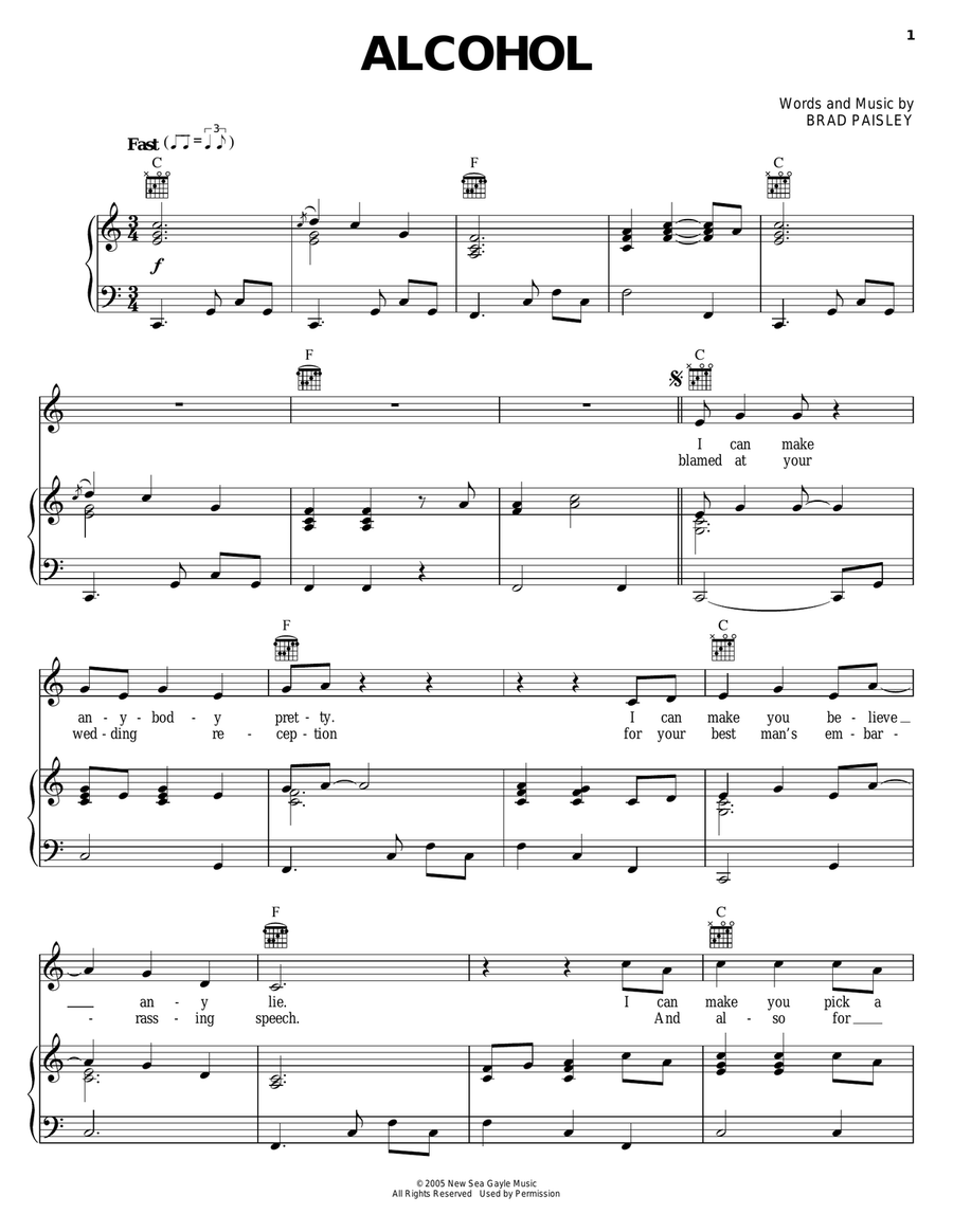 Alcohol Alcohol Piano, Vocal, Guitar scores gallery preview page 1