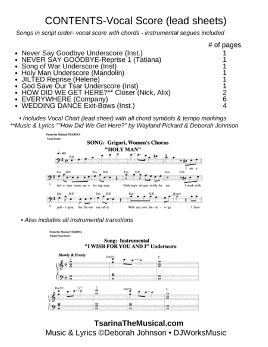 Tsarina the Musical Vocal Music Score