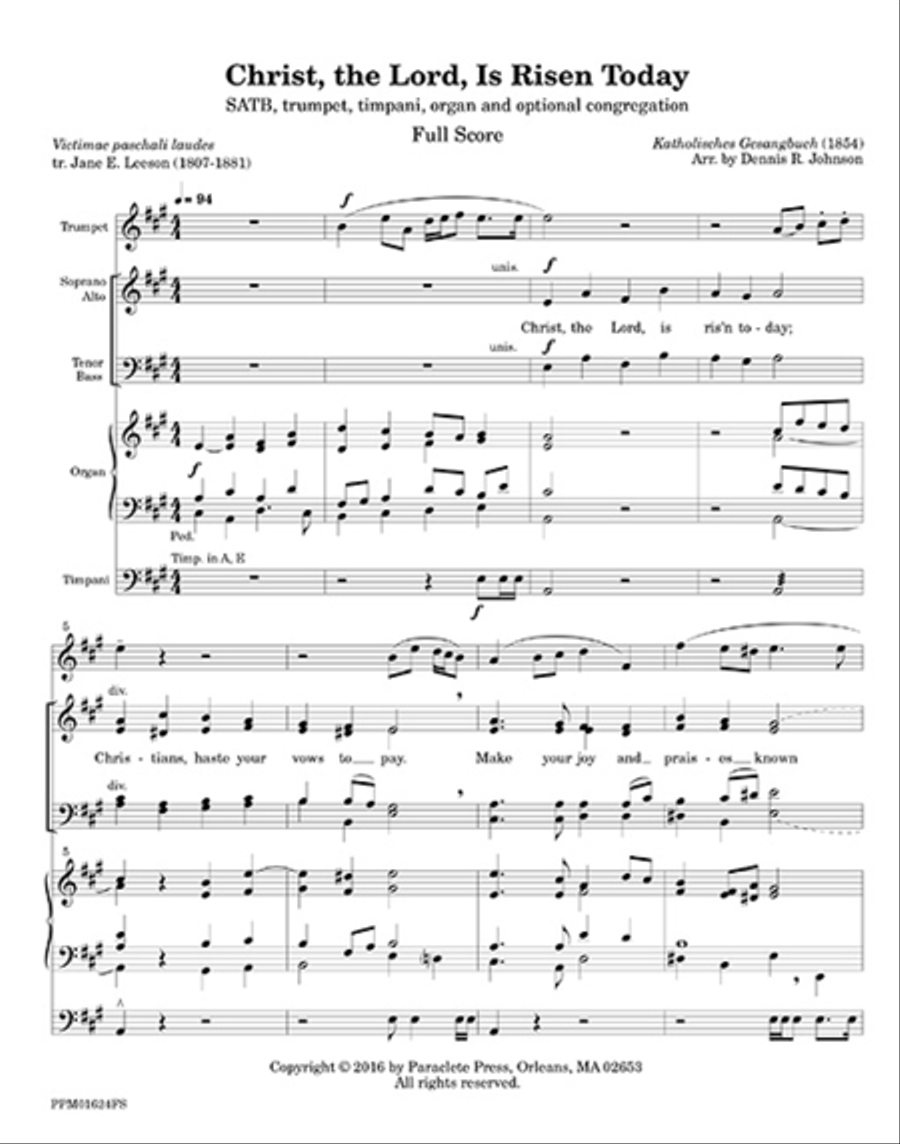 Christ, the Lord, is Risen Today - Full Score 4-Part scores gallery preview page 1