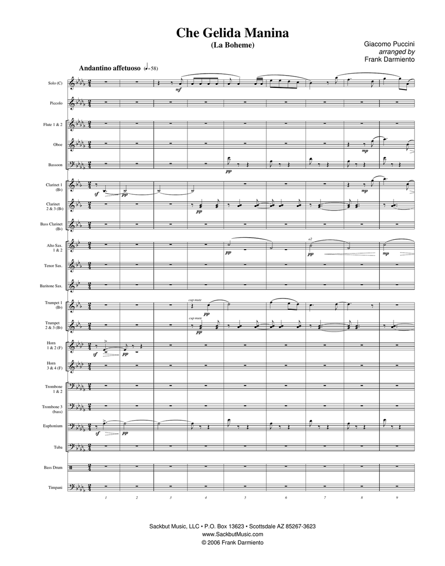Che Gelida Manina (from La Boheme) - for concert band