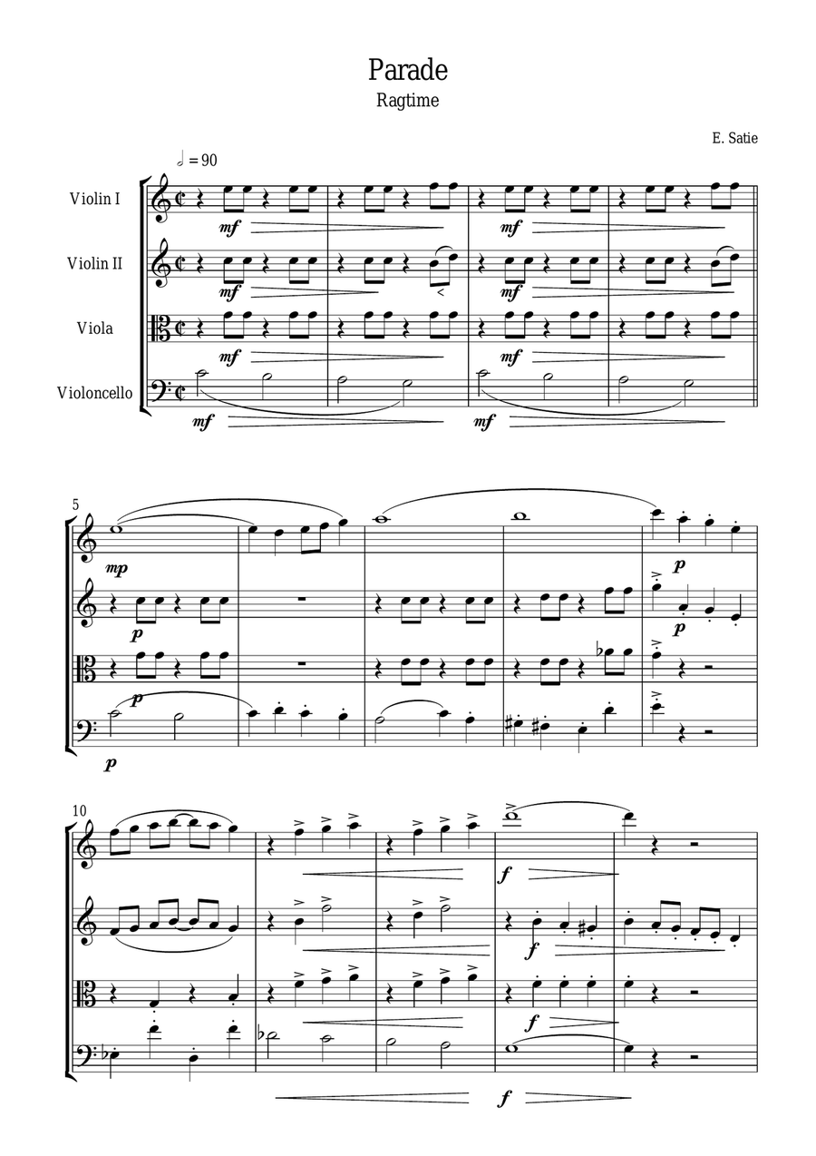 Parade ragtime String Quartet scores gallery preview page 1