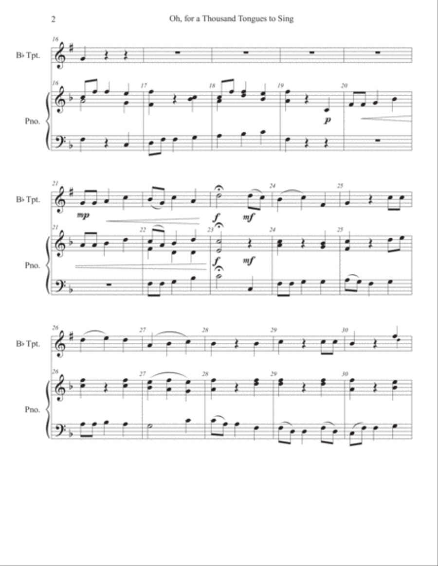Oh, for a Thousand Tongues to Sing for Trumpet and Piano Trumpet Solo scores gallery preview page 4
