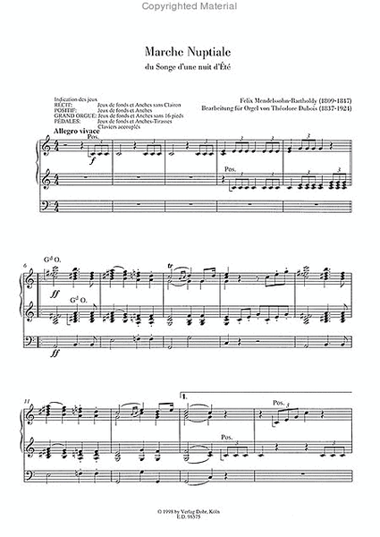 Hochzeitsmarsch für Orgel C-Dur (aus "Ein Sommernachtstraum" op. 61)