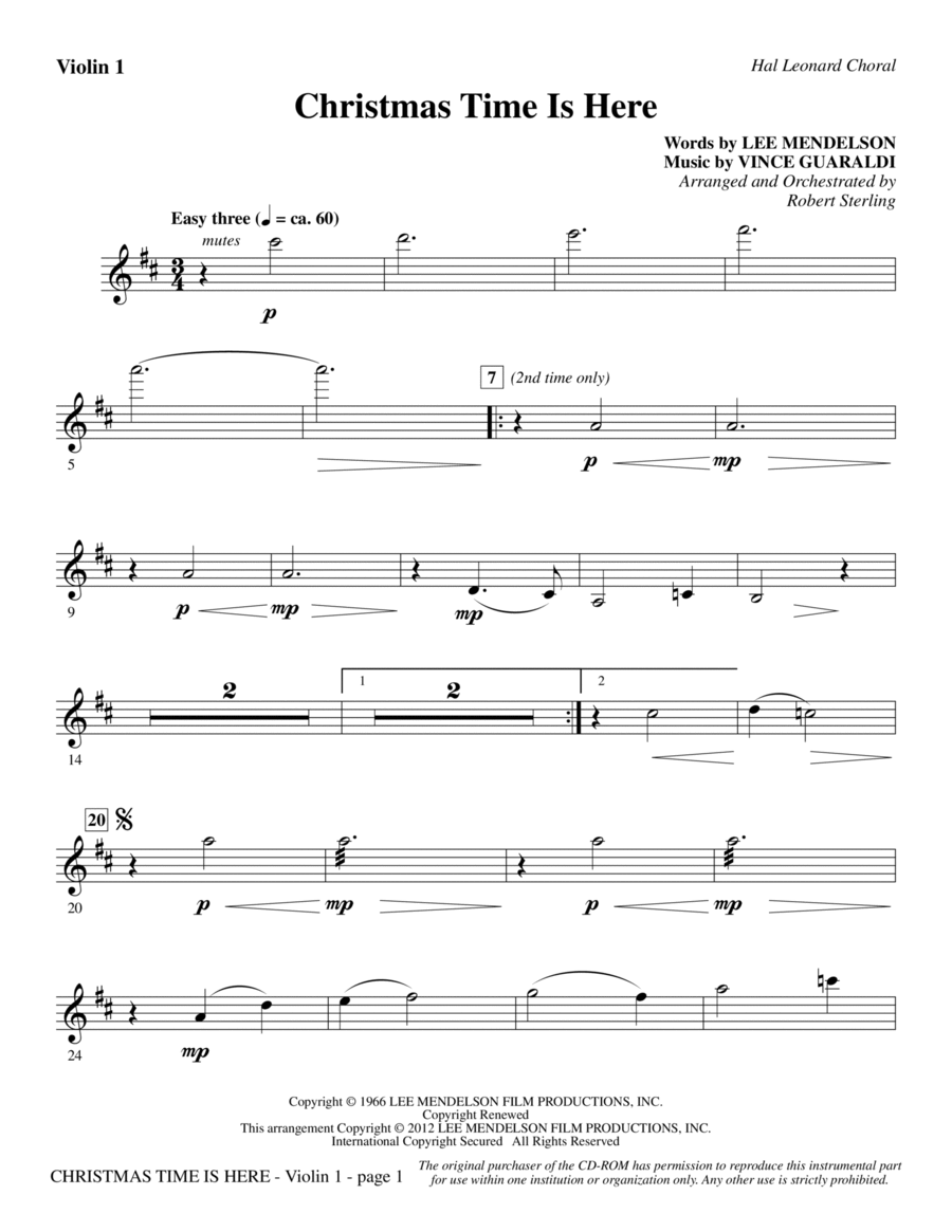 Christmas Time Is Here - Violin 1 Choir scores gallery preview page 1