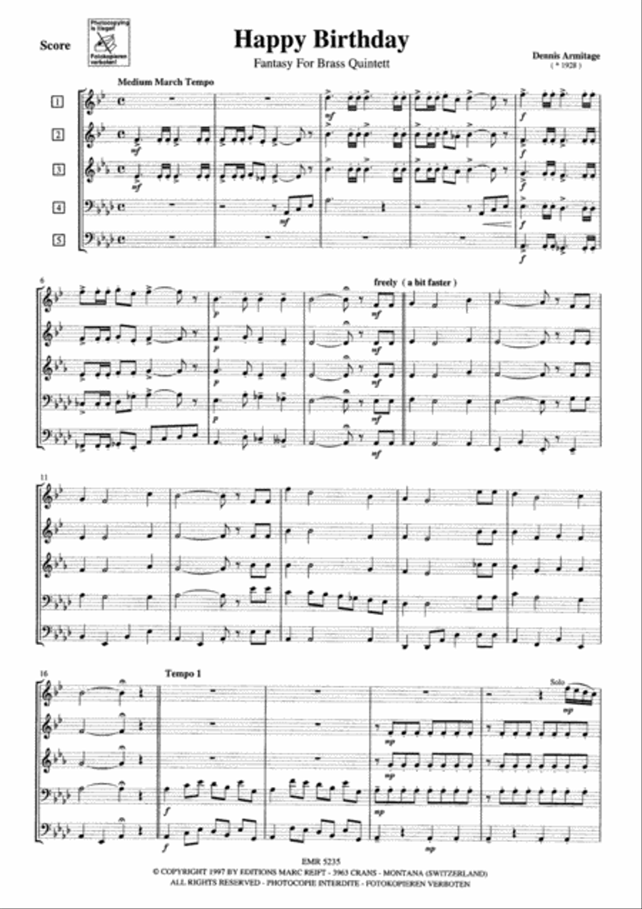 Happy Birthday Fantasy Brass Ensemble scores gallery preview page 3