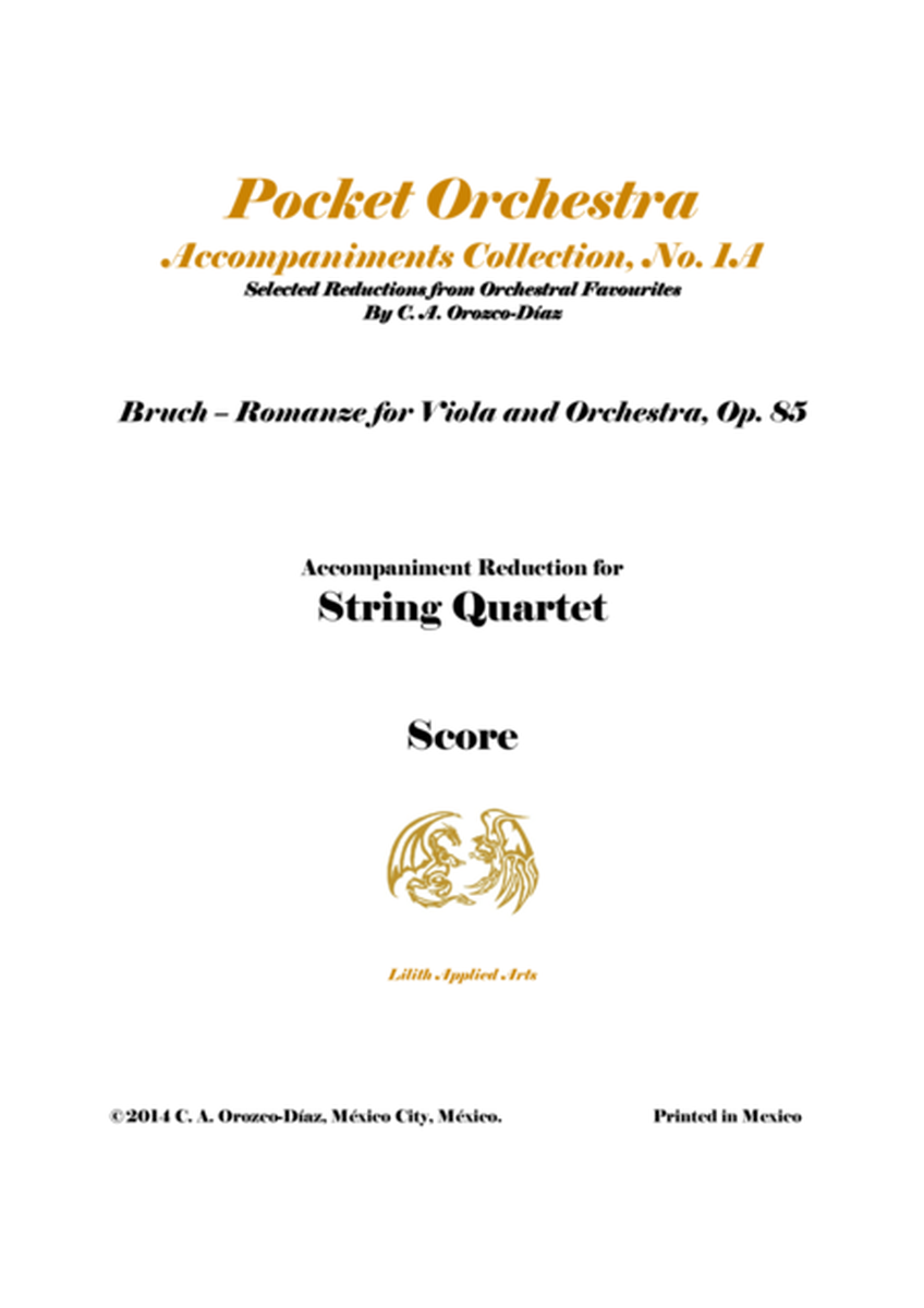 Bruch - Romanze for Viola and Orchestra, Op. 85 (Accompaniment Reduction for String Quartet, SCORE) image number null