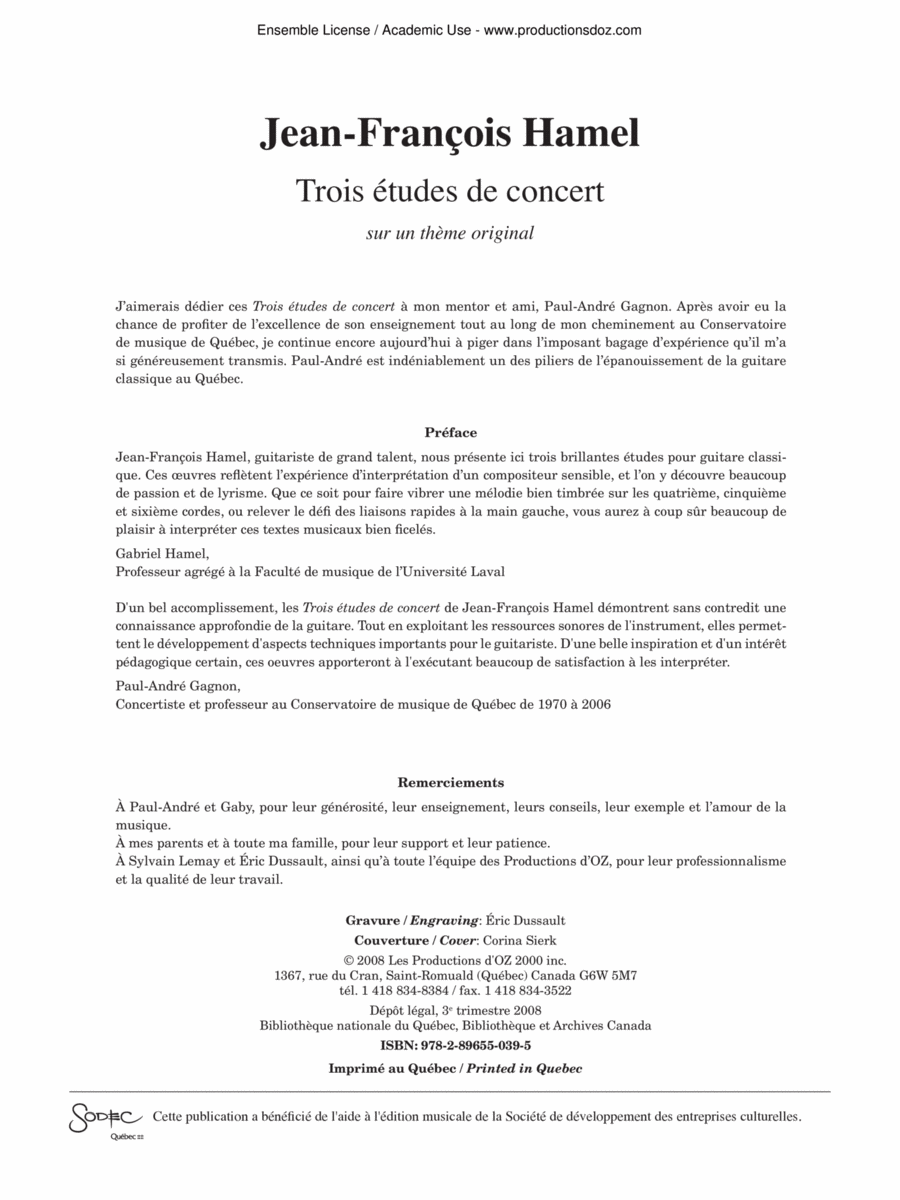 Trois études de concert Classical Guitar scores gallery preview page 1