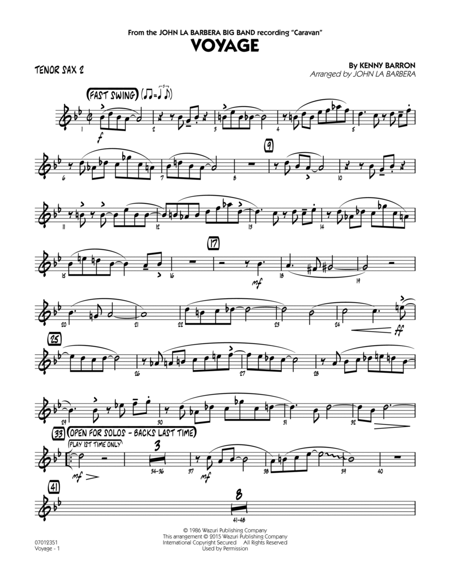 Voyage - Tenor Sax 2 Tenor Saxophone scores gallery preview page 1