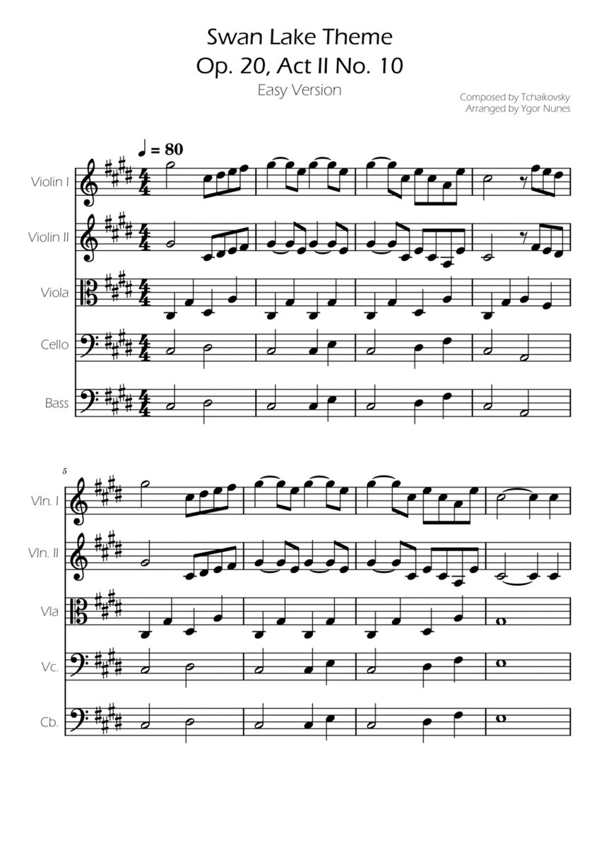 Swan Lake (theme) - Tchaikovsky - String Quintet image number null