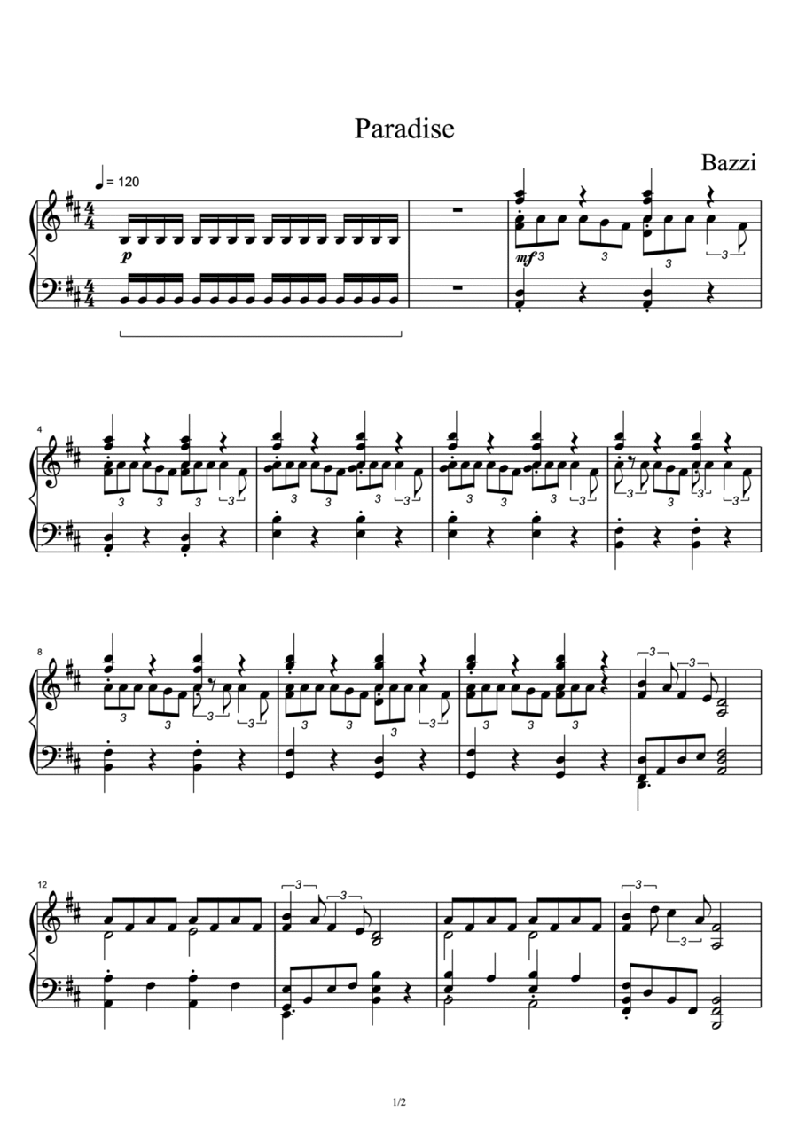 Paradise Piano Solo scores gallery preview page 1