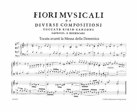 Fiori musicali (Venice, Vincenti, 1635) / Aggiunta from: Toccate d'Intavolatura  Libro P.º (Rom, Borboni, 1637)