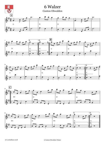 6 Swiss folk tune for two flutes and piano - Walzer - Canton Obwalden image number null