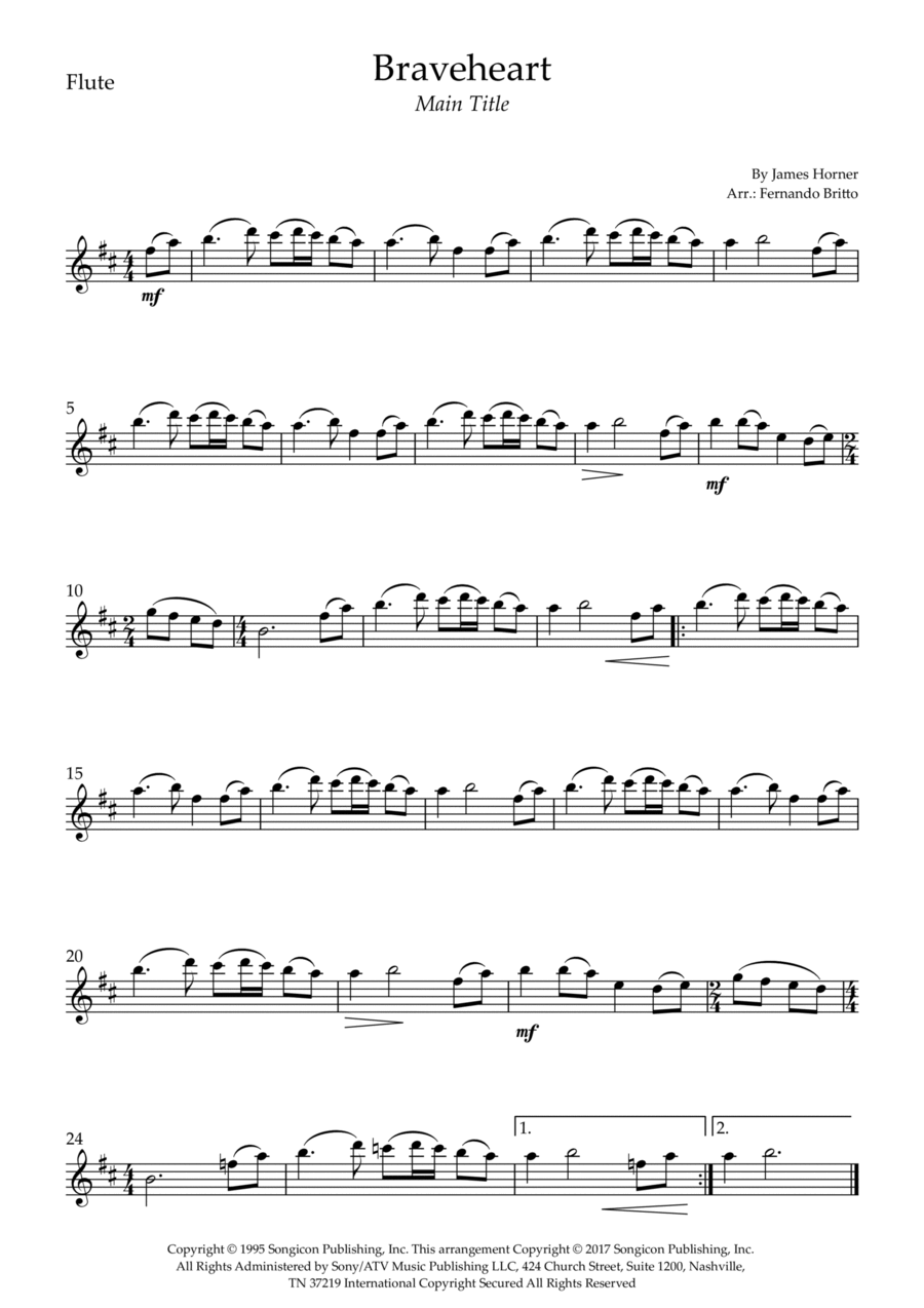 Braveheart - Main Title Flute Solo scores gallery preview page 1