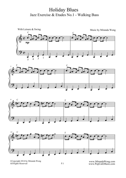 Jazz Exercises & Hanon No.1 - Walking Bass Method for Piano (Easy Swing) image number null