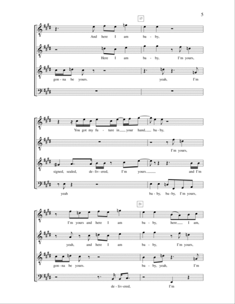 Signed, Sealed, Delivered I'm Yours TTBB scores gallery preview page 5