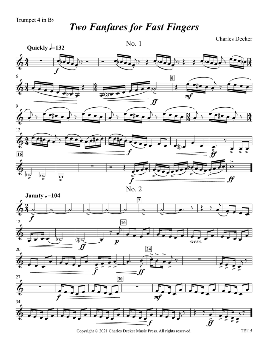 Two Fanfares for Fast Fingers for Trumpet Ensemble Trumpet scores gallery preview page 5