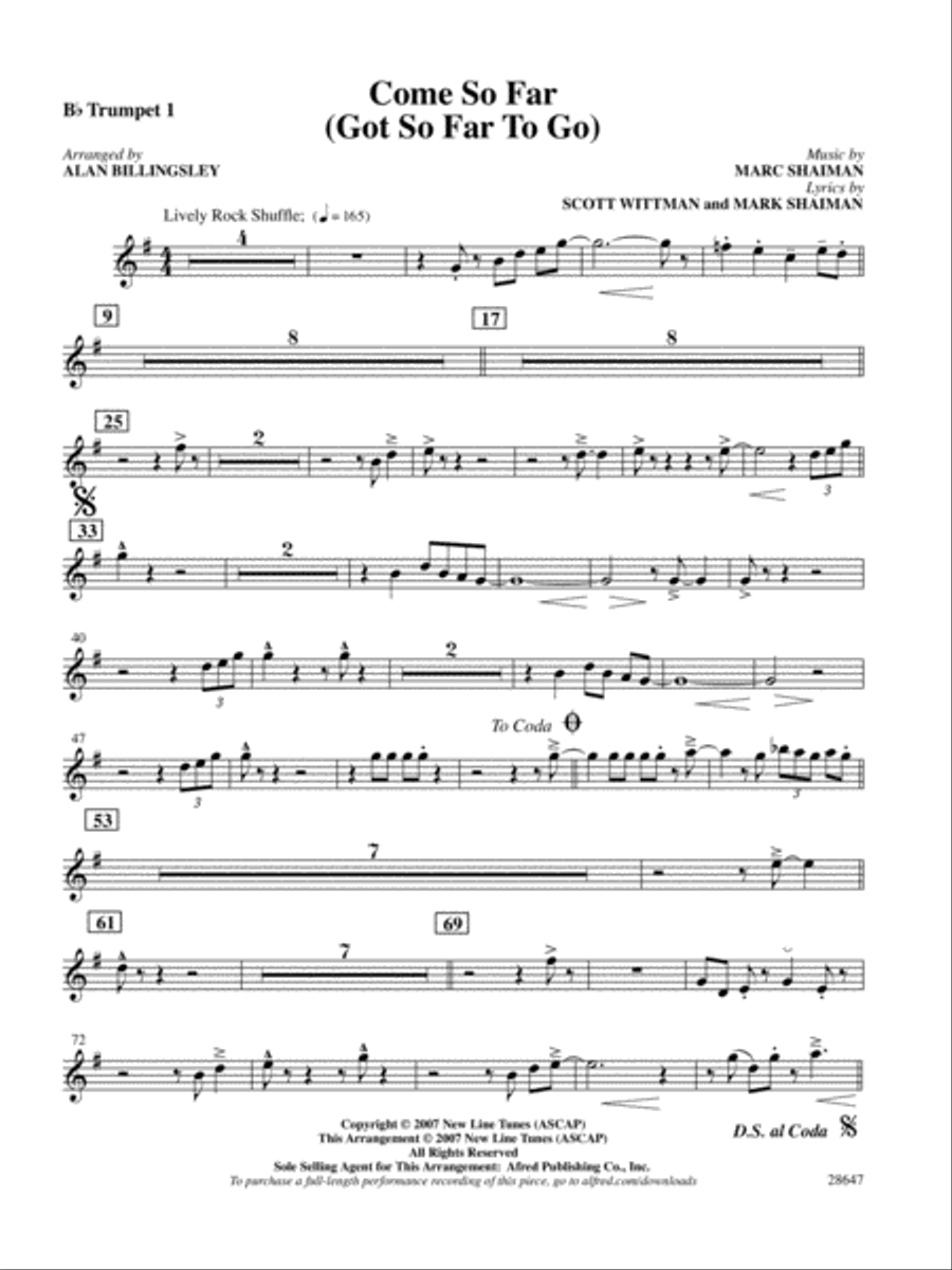 Come So Far (Got So Far to Go) (from Hairspray): 1st B-flat Trumpet B-Flat Trumpet scores gallery preview page 1