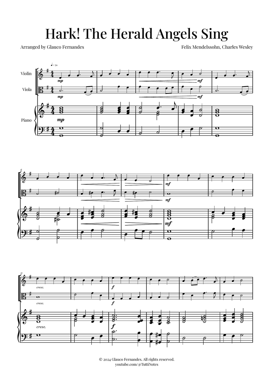 Hark! The Herald Angels Sing Duet Arrangement | Christmas Carol Sheet Music String Duet scores gallery preview page 1