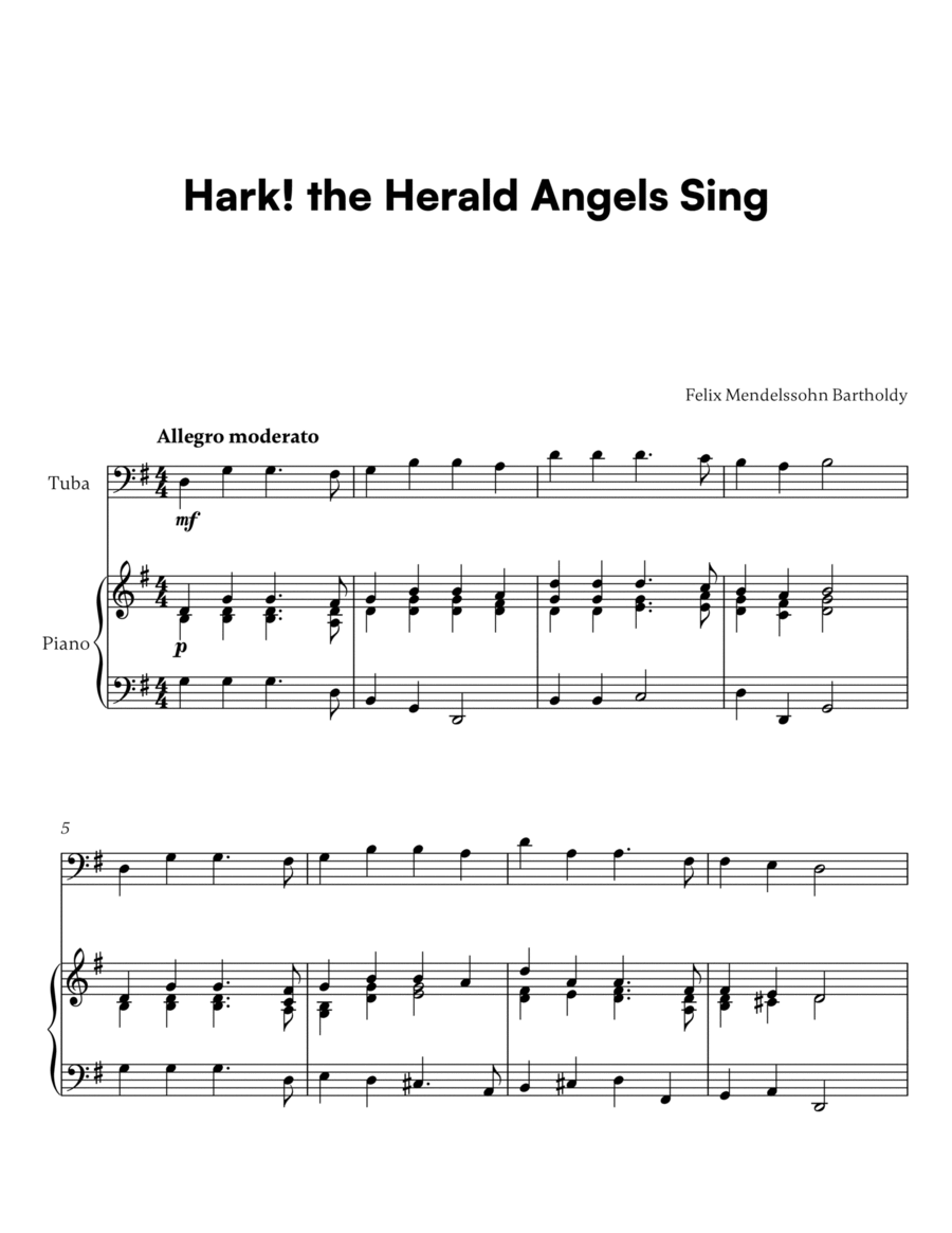 Hark! the Herald Angels Sing (for Tuba and Piano) image number null