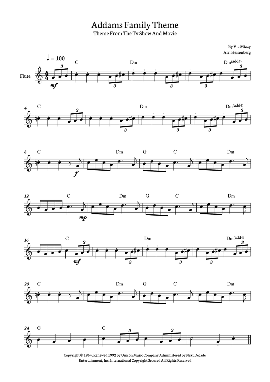 Addams Family Theme Flute Solo scores gallery preview page 1
