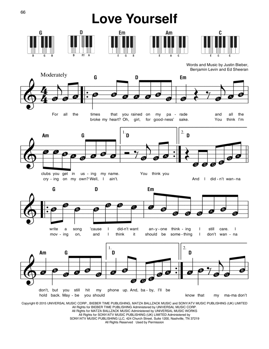 Love Yourself Easy Piano scores gallery preview page 1