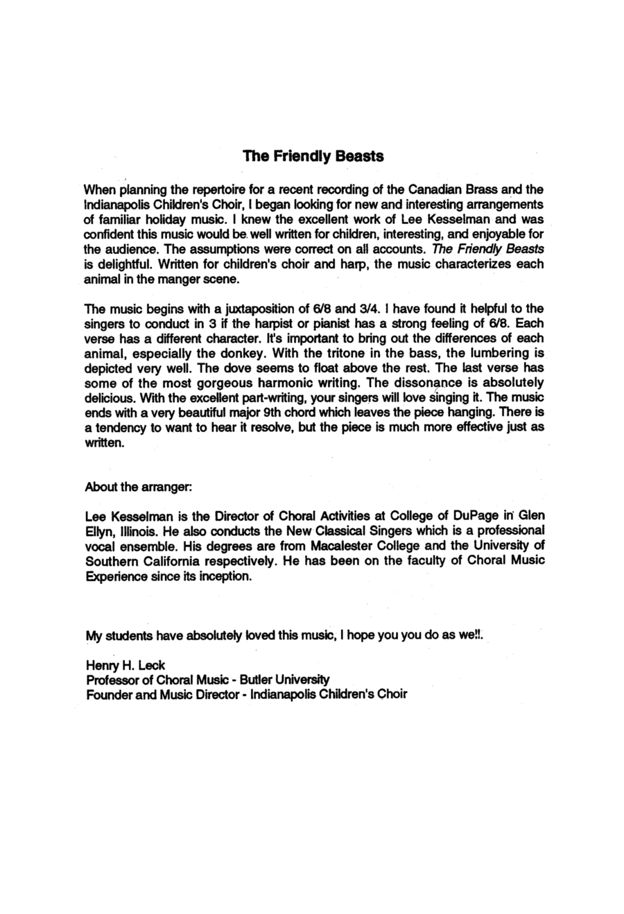 The Friendly Beasts The Friendly Beasts SA scores gallery preview page 1