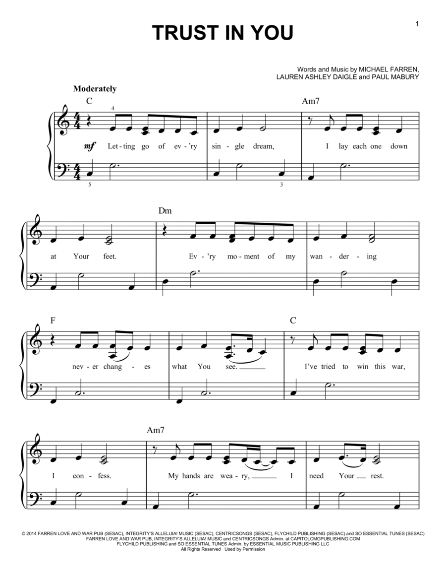Trust In You Easy Piano scores gallery preview page 1
