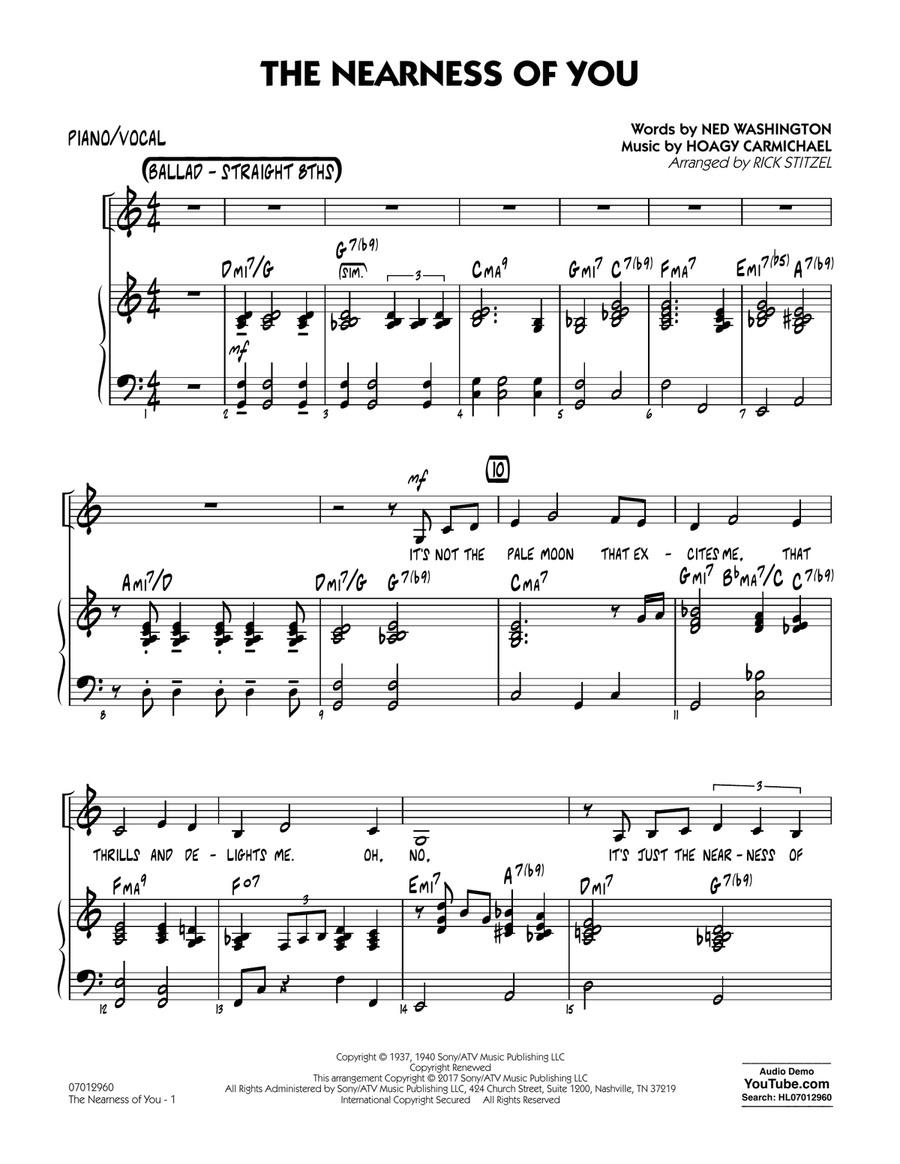 The Nearness of You (Key: C) - Piano/Vocal Jazz Ensemble scores gallery preview page 1