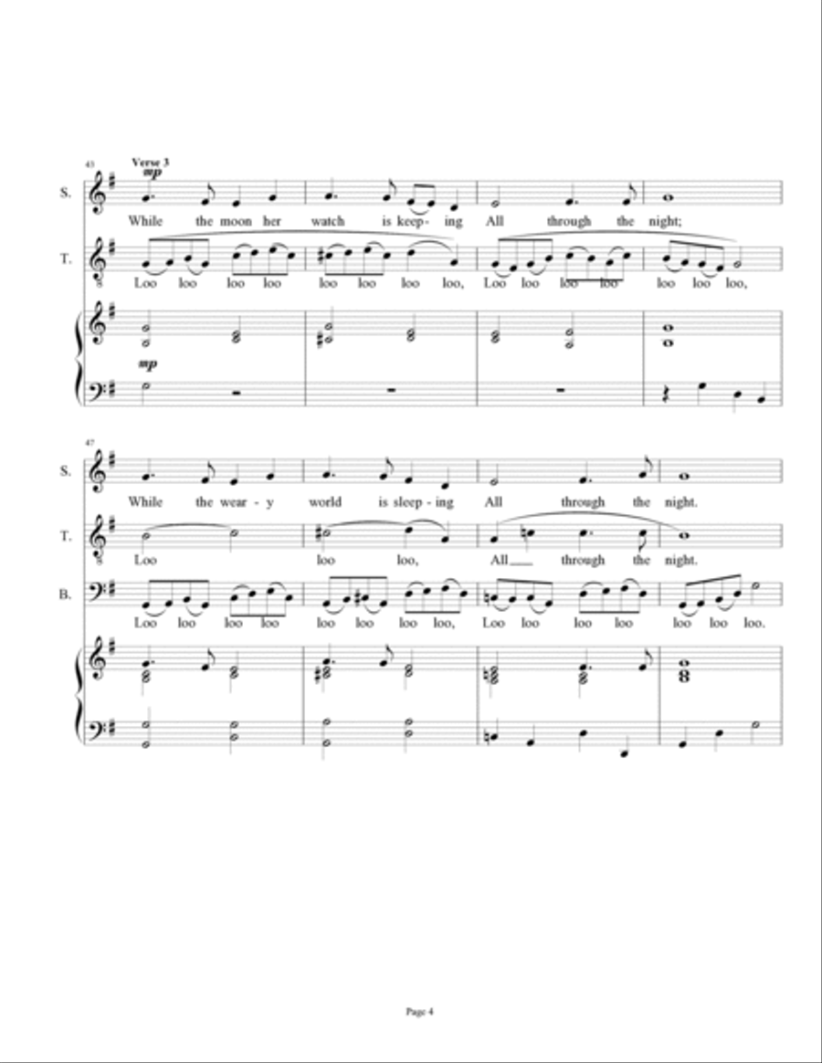 All Through the Night (Ar Hyd Y Nos) - Welsh Christmas Carol Hymn tune 4-Part scores gallery preview page 4