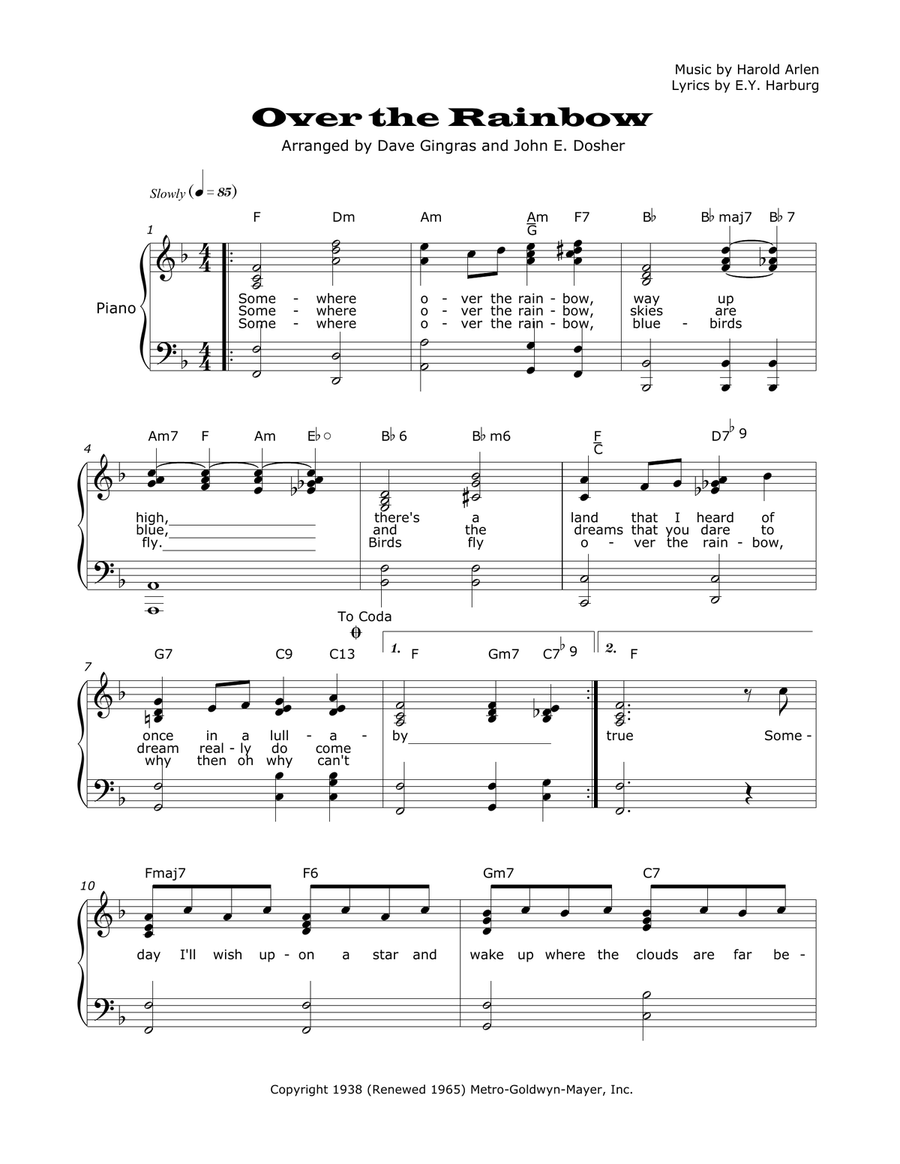 Over The Rainbow Piano, Vocal scores gallery preview page 1