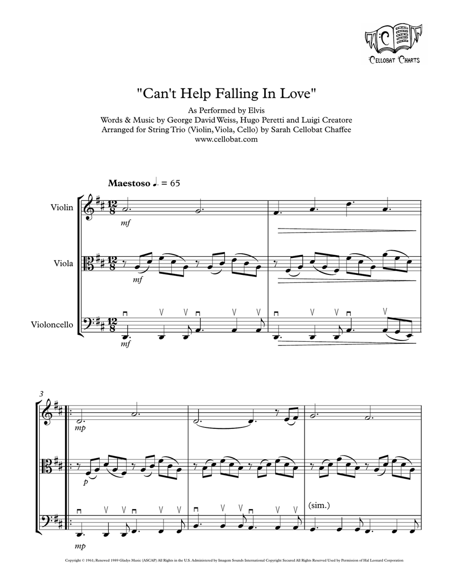 Can't Help Falling In Love String Trio scores gallery preview page 1